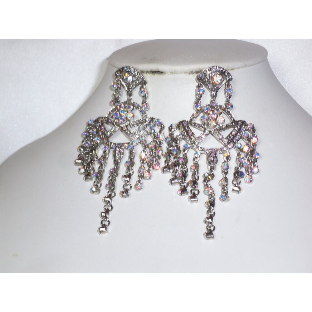 Rhinestone AB chandelier earrings, bridal statement prom earrings earrings